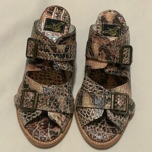 Freebird by Steven Caprice Sandals Leather Pink Snake Print Block Heel